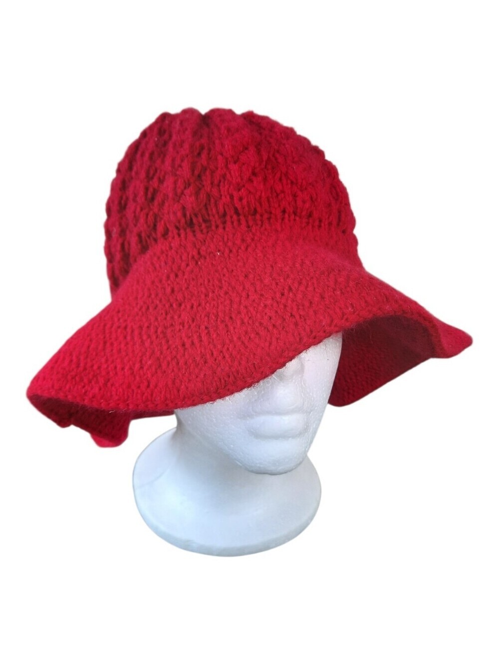 Vintage Hansen Deep Red Cottagecore Boho Cable Knit Floppy Bucket Hat One Size